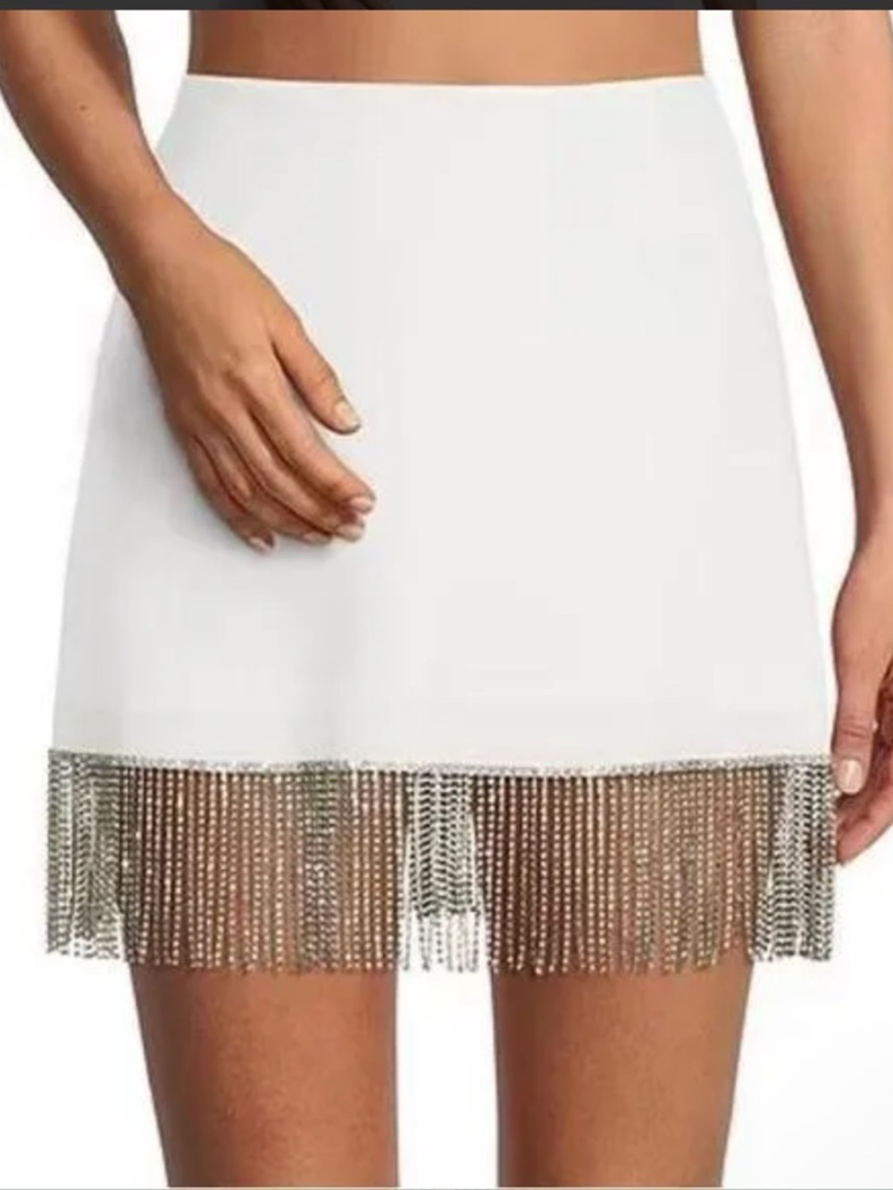 NWT Gianni Bini White Dixie Rhinestone Fringe
Coordinating Crepe Skirt Size O
